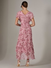 Jolie Moi Pink Printed Wrap Ruffle Maxi Dress - Image 2 of 6