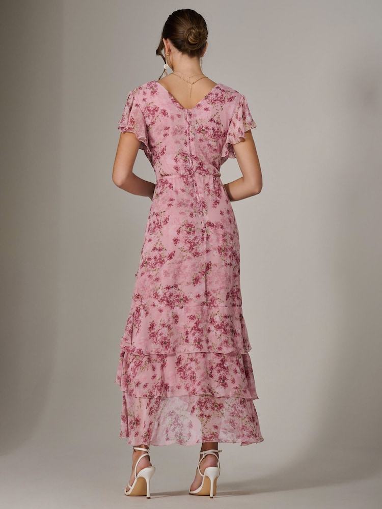 Jolie Moi Pink Printed Wrap Ruffle Maxi Dress - Image 2 of 6