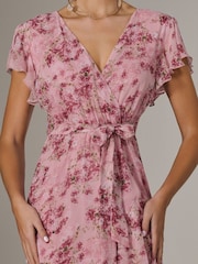 Jolie Moi Pink Printed Wrap Ruffle Maxi Dress - Image 4 of 6