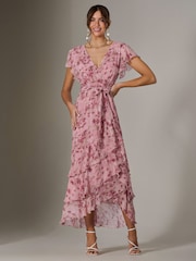 Jolie Moi Pink Printed Wrap Ruffle Maxi Dress - Image 5 of 6