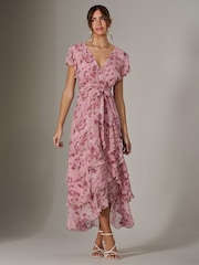 Jolie Moi Pink Printed Wrap Ruffle Maxi Dress - Image 6 of 6