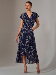 Jolie Moi Blue Mesh Frill Hem Maxi Dress - Image 1 of 6