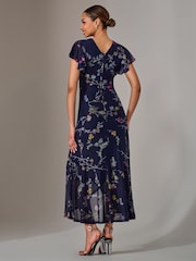 Jolie Moi Blue Mesh Frill Hem Maxi Dress - Image 2 of 6