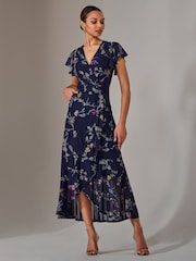 Jolie Moi Blue Mesh Frill Hem Maxi Dress - Image 5 of 6