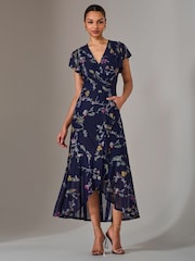 Jolie Moi Blue Mesh Frill Hem Maxi Dress - Image 6 of 6