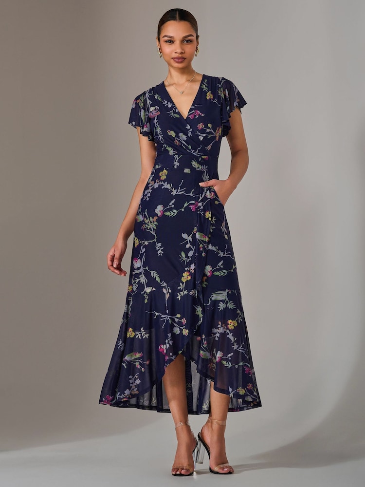 Jolie Moi Blue Mesh Frill Hem Maxi Dress - Image 6 of 6
