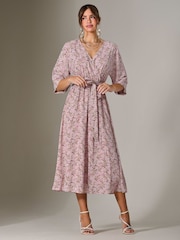 Jolie Moi Pink Tie Front Half Sleeve Midi Dress - Image 1 of 6