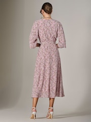 Jolie Moi Pink Tie Front Half Sleeve Midi Dress - Image 2 of 6