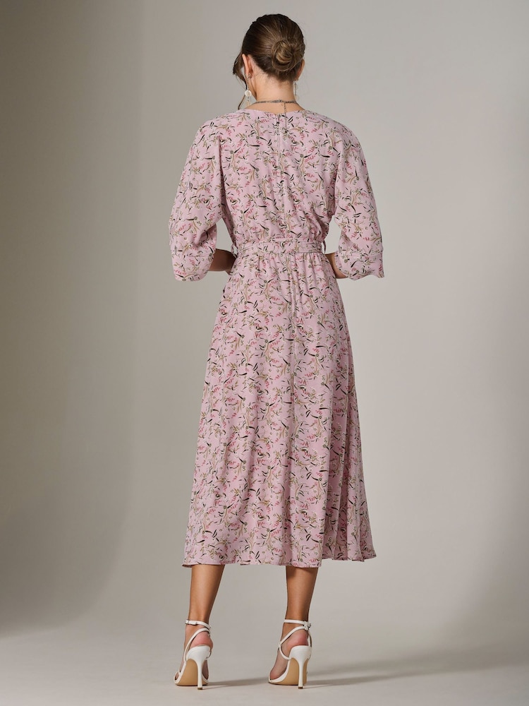 Jolie Moi Pink Tie Front Half Sleeve Midi Dress - Image 2 of 6