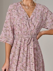 Jolie Moi Pink Tie Front Half Sleeve Midi Dress - Image 4 of 6
