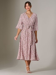 Jolie Moi Pink Tie Front Half Sleeve Midi Dress - Image 5 of 6