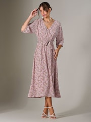 Jolie Moi Pink Tie Front Half Sleeve Midi Dress - Image 6 of 6