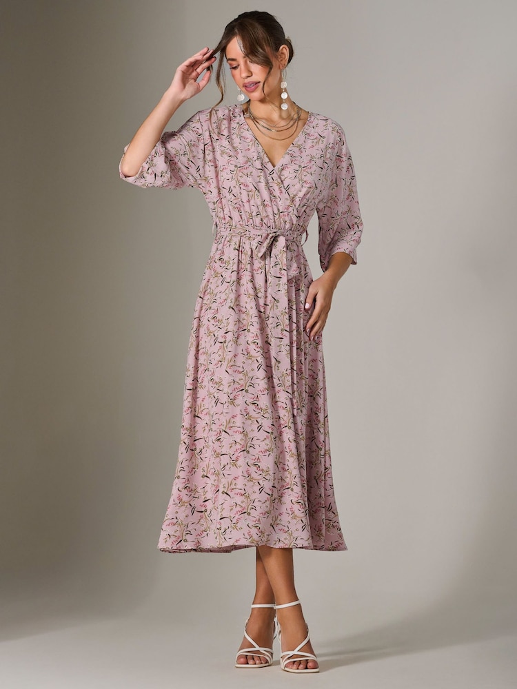 Jolie Moi Pink Tie Front Half Sleeve Midi Dress - Image 6 of 6
