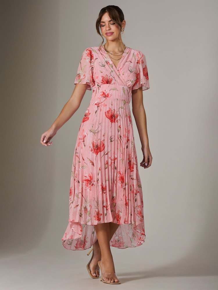 Jolie Moi Light Pink Angel Sleeve Pleated Chiffon Maxi Dress - Image 2 of 5