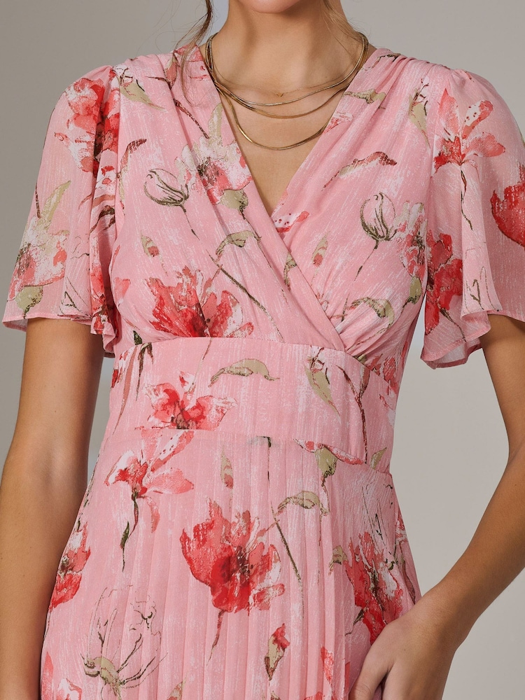 Jolie Moi Light Pink Angel Sleeve Pleated Chiffon Maxi Dress - Image 3 of 5