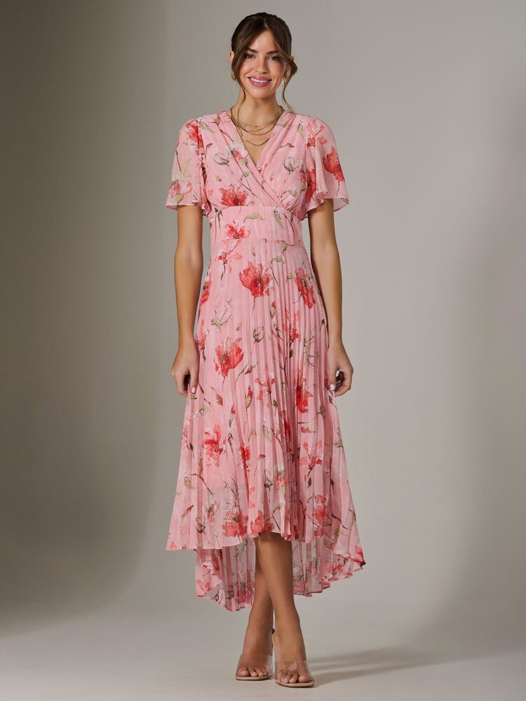 Jolie Moi Light Pink Angel Sleeve Pleated Chiffon Maxi Dress - Image 6 of 6