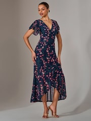 Jolie Moi Light Blue Mesh Frill Hem Maxi Dress - Image 1 of 6