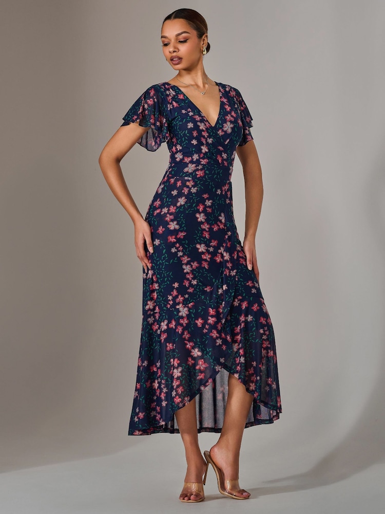 Jolie Moi Light Blue Mesh Frill Hem Maxi Dress - Image 1 of 6