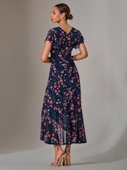Jolie Moi Light Blue Mesh Frill Hem Maxi Dress - Image 2 of 6