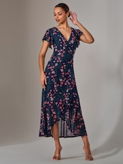 Jolie Moi Light Blue Mesh Frill Hem Maxi Dress - Image 3 of 6