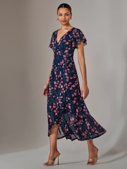 Jolie Moi Light Blue Mesh Frill Hem Maxi Dress - Image 5 of 6