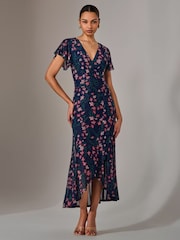 Jolie Moi Light Blue Mesh Frill Hem Maxi Dress - Image 6 of 6