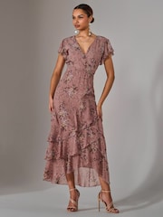 Jolie Moi Light Pink Printed Wrap Ruffle Maxi Dress - Image 1 of 6