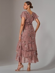 Jolie Moi Light Pink Printed Wrap Ruffle Maxi Dress - Image 2 of 6