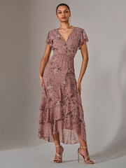 Jolie Moi Light Pink Printed Wrap Ruffle Maxi Dress - Image 3 of 6