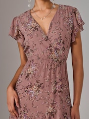 Jolie Moi Light Pink Printed Wrap Ruffle Maxi Dress - Image 4 of 6