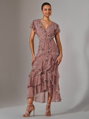 Jolie Moi Light Pink Printed Wrap Ruffle Maxi Dress - Image 5 of 6