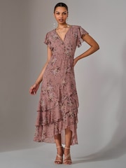 Jolie Moi Light Pink Printed Wrap Ruffle Maxi Dress - Image 6 of 6