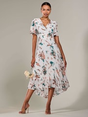 Jolie Moi Natural Angel Sleeve Pleated Chiffon Maxi Dress - Image 1 of 6