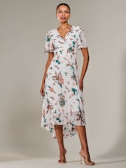 Jolie Moi Natural Angel Sleeve Pleated Chiffon Maxi Dress - Image 4 of 6