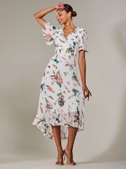 Jolie Moi Natural Angel Sleeve Pleated Chiffon Maxi Dress - Image 5 of 6