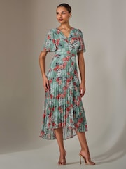 Jolie Moi Green Angel Sleeve Pleated Chiffon Maxi Dress - Image 1 of 6