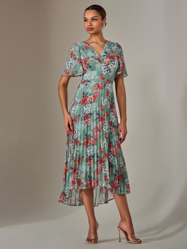 Jolie Moi Green Angel Sleeve Pleated Chiffon Maxi Dress - Image 1 of 6