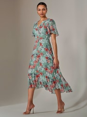 Jolie Moi Green Angel Sleeve Pleated Chiffon Maxi Dress - Image 5 of 6