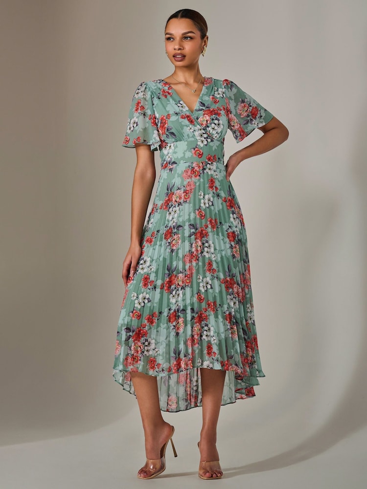 Jolie Moi Green Angel Sleeve Pleated Chiffon Maxi Dress - Image 6 of 6