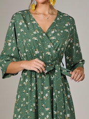 Jolie Moi Green Tie Front Half Sleeve Midi Dress - Image 4 of 6