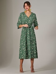 Jolie Moi Green Tie Front Half Sleeve Midi Dress - Image 5 of 6