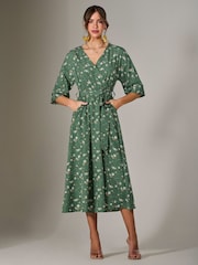 Jolie Moi Green Tie Front Half Sleeve Midi Dress - Image 6 of 6
