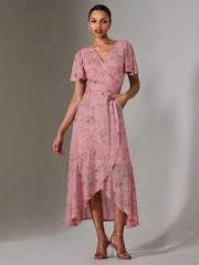 Jolie Moi Pink Wrap Midaxi Dress - Image 3 of 6