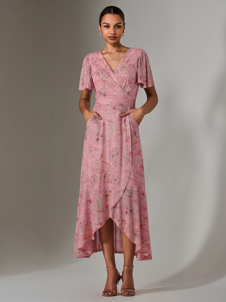 Jolie Moi Pink Wrap Midaxi Dress - Image 6 of 6