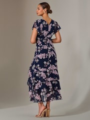 Jolie Moi Blue Printed Wrap Ruffle Maxi Dress - Image 2 of 6