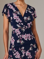 Jolie Moi Blue Printed Wrap Ruffle Maxi Dress - Image 3 of 6