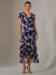 Jolie Moi Blue Printed Wrap Ruffle Maxi Dress - Image 5 of 6