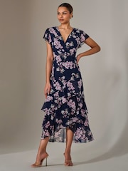 Jolie Moi Blue Printed Wrap Ruffle Maxi Dress - Image 6 of 6