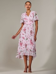 Jolie Moi Pink Angel Sleeve Pleated Chiffon Maxi Dress - Image 3 of 7