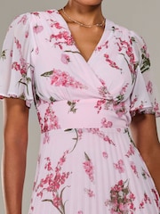 Jolie Moi Pink Angel Sleeve Pleated Chiffon Maxi Dress - Image 4 of 7